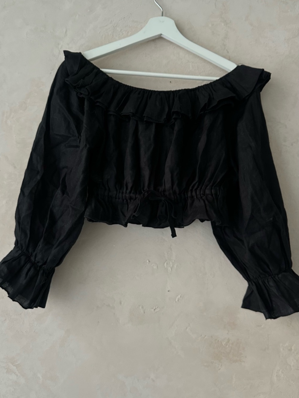 DISSH 100% Linen Off-the-Shoulder Ruffle Crop Top | Size 8 - Picture 7 of 10